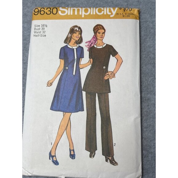 Simplicity 9630 Dress & Tunic Pants Pattern Size 16 1/2 Uncut - Picture 1 of 5